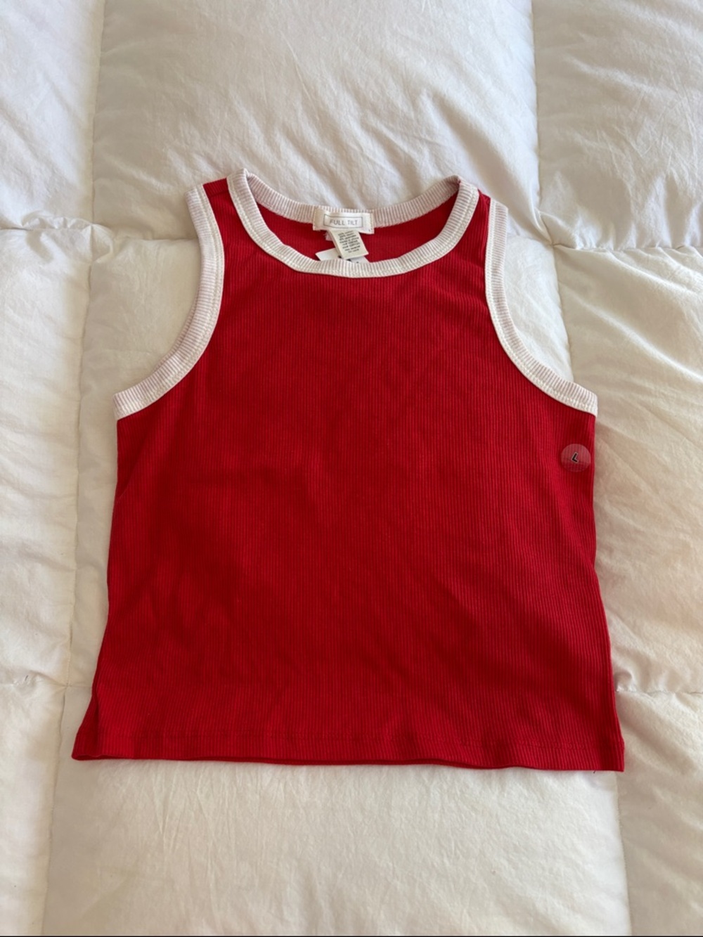Red Ribbed Tank Top with White Trim - Kids